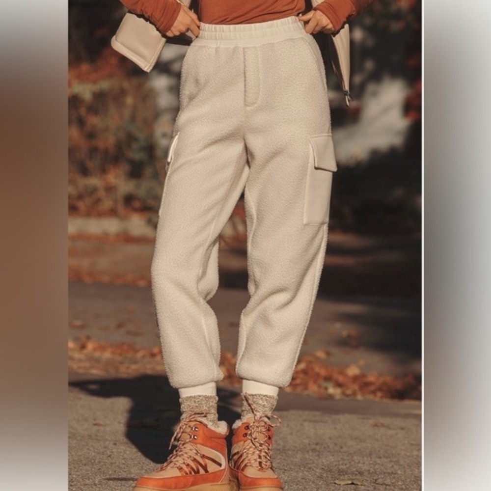 Varley Clarice Cargo Jogger Pants DoubleSoft Heathered Ivory Size Small